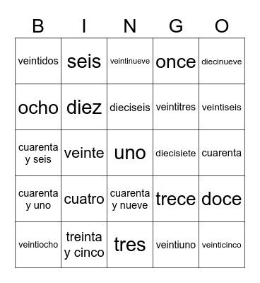 Bingo de Números Bingo Card