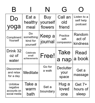 Self Care Bingo Card
