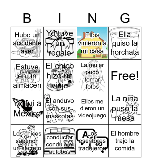 Preterite Irregulars Bingo Card