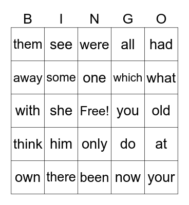 Heart Word Bingo Card