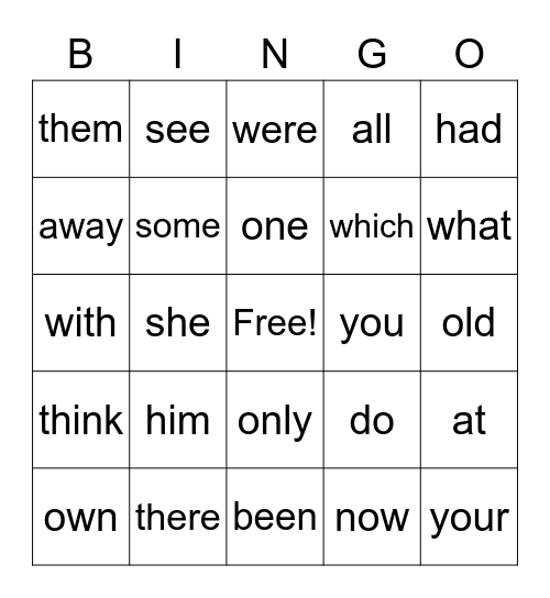 Heart Word Bingo Card