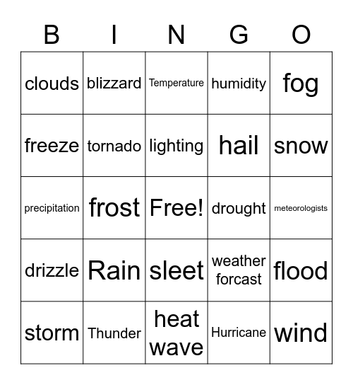 weather Bingo Card