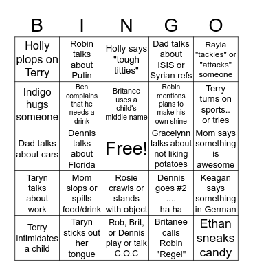 Holiday Bingo Card