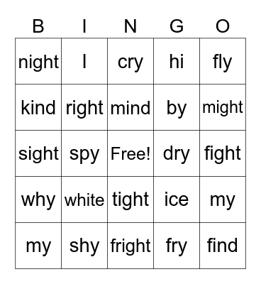 Long I words Bingo Card