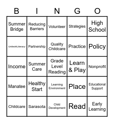 TPA United Way Terminology Bingo Card