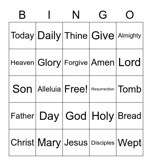 Easter Sunday Worship Bingo (Listen for words during worship and mark them) No prizes - just for fun Bingo Card