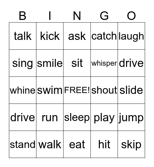 Action Verbs Bingo Card