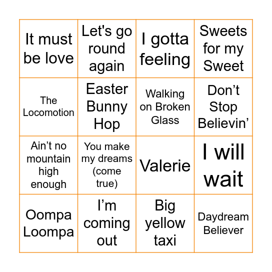 April Musical Bingo - Round 1 Bingo Card