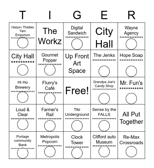 Tiger Bingo Scavenger Hunt Bingo Card