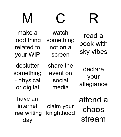 MCR 2 Easy - Sky Bingo Card