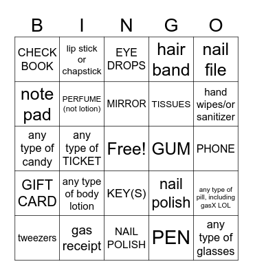 PURSE BINGO Card