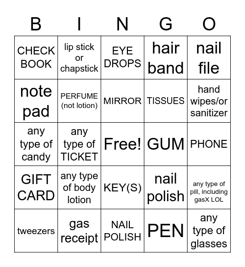 PURSE BINGO Card