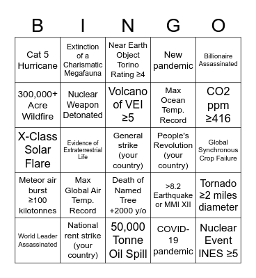 Apocalypse Bingo Year 3 Bingo Card