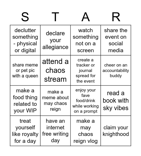 MCR2 Star Board - Sky Bingo Card