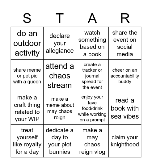 MCR2 Star Board - Sea Bingo Card