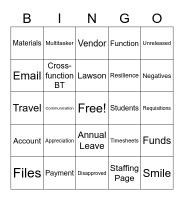 Administrative Assistants/Budget Tech Bingo Card