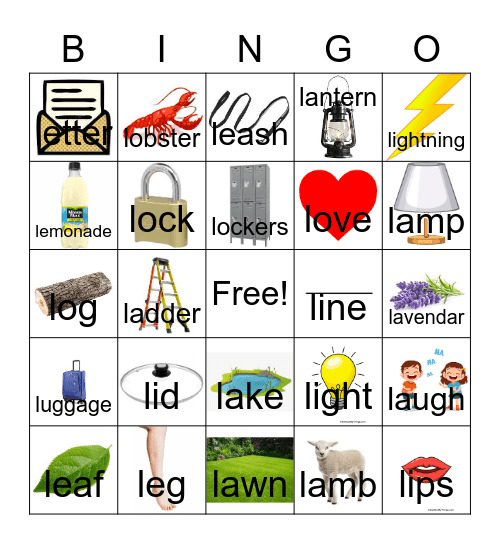 Letter L Bingo Card