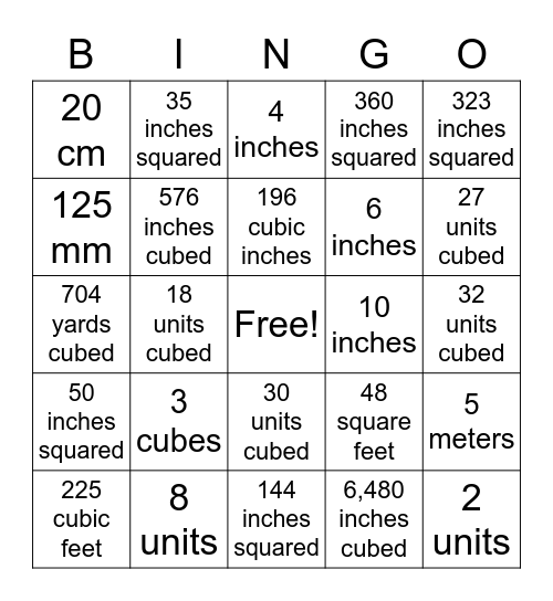Volume (find B, h and V) Bingo Card