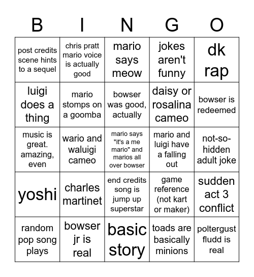 supa mahrio Bingo Card