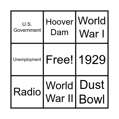 The Great Depression Bingo Card