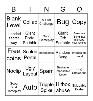 Recent Tab Bingo (Geometry Dash) Bingo Card