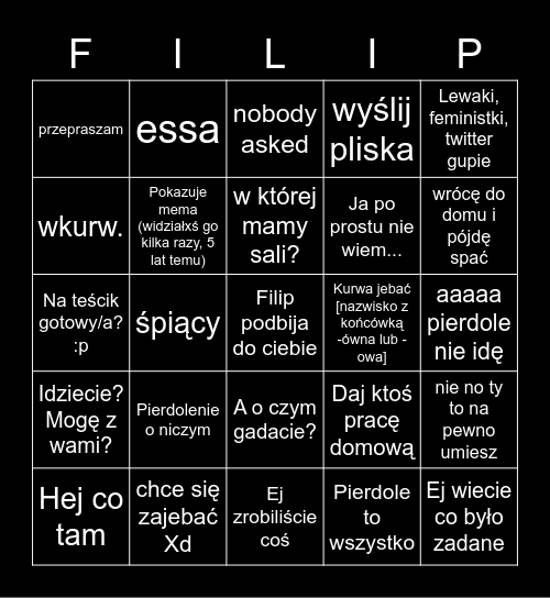 Filip daily bingo Card