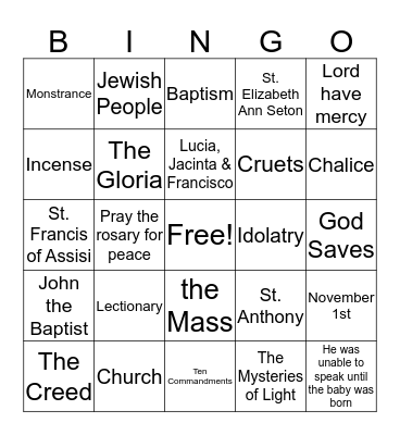 Religious Bingo Card