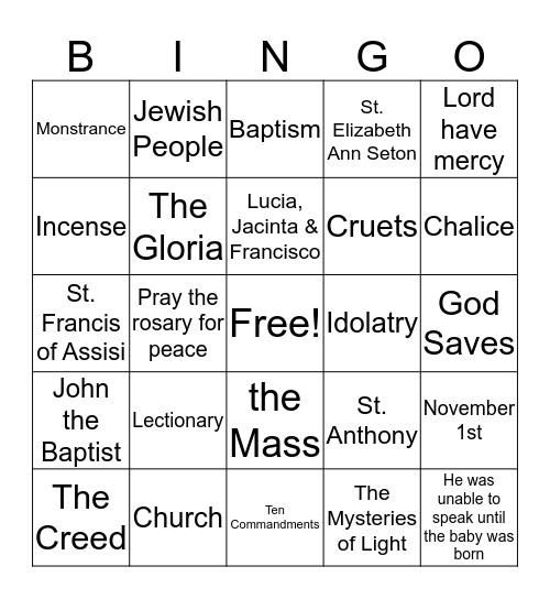 Religious Bingo Card