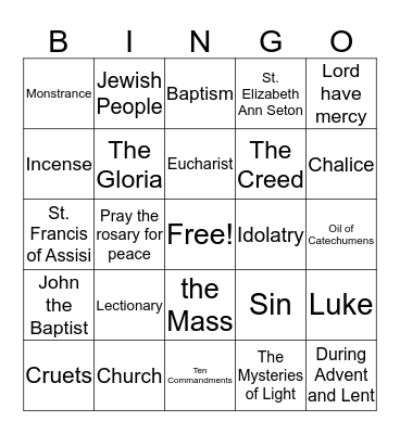 Religious Bingo Card