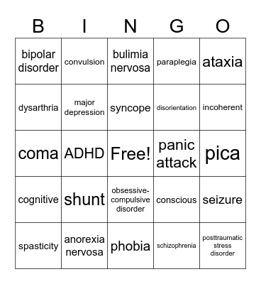 Behavioral Health Bingo Card