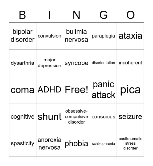 Behavioral Health Bingo Card