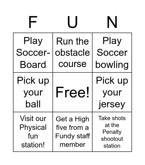 Fundy Soccer Bingo Card