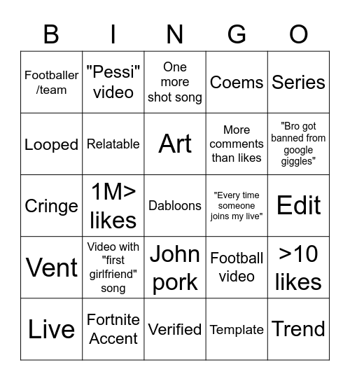 TikTok Bingo Card