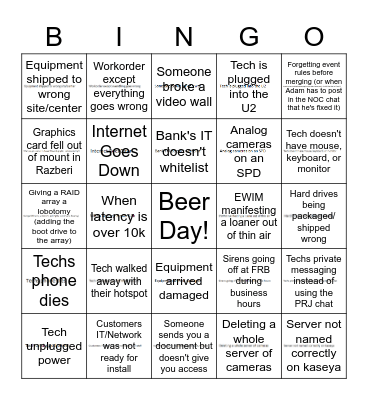 Cursed RV Bingo Card