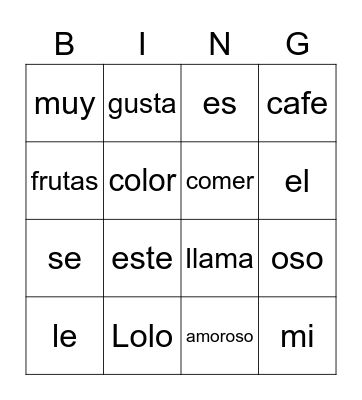 Mi Oso Lolo Bingo Card