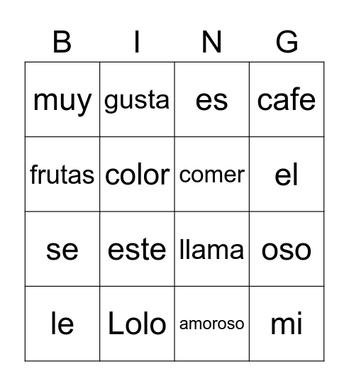 Mi Oso Lolo Bingo Card