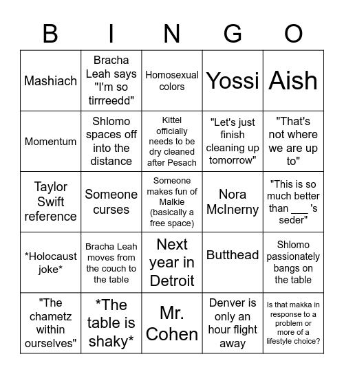 Pesach Bingo Card