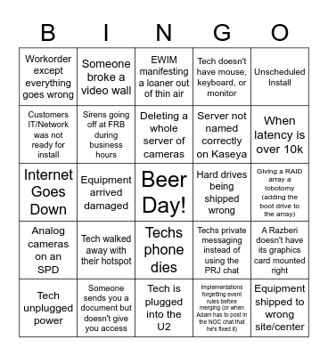 Cursed RV Bingo Card