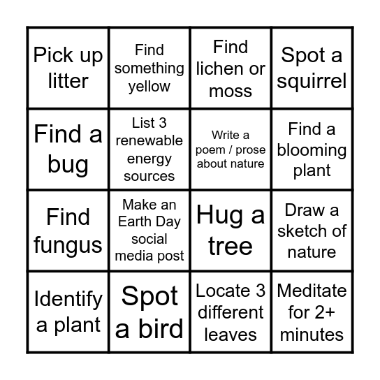 Earth Day Bingo Card