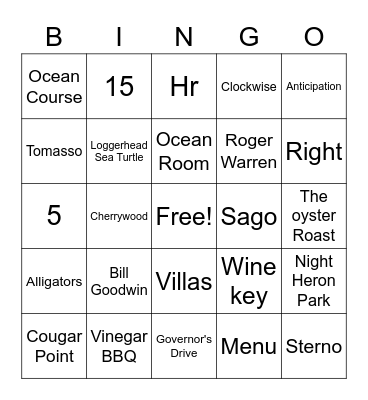 Villa Banquet Bingo Card