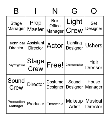 Jobs and Roles In Theatre Bingo Card