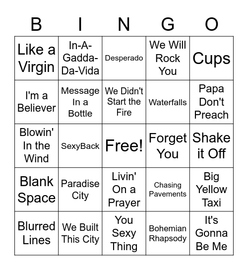 Round 1: Misheard lyrics Bingo Card