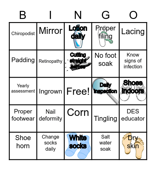 Foot Care Bingo Card