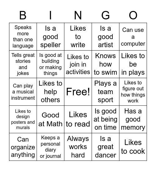 Strengths Bingo Card