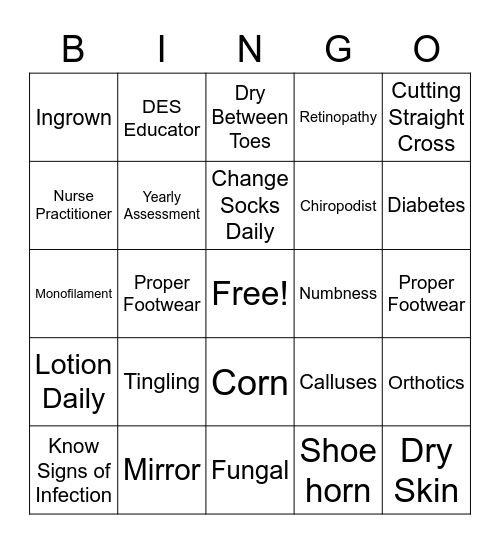 Foot Care Bingo Card