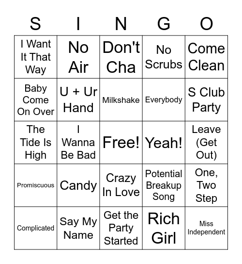 Y2K Bingo Card