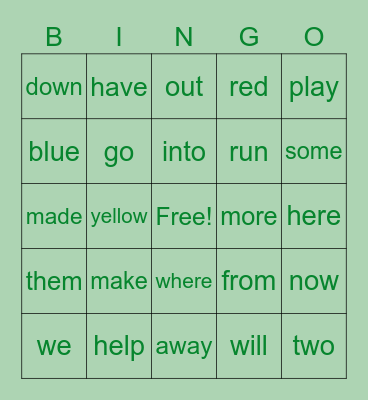 SIGHT WORDS Bingo Card