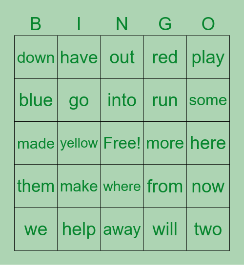 SIGHT WORDS Bingo Card