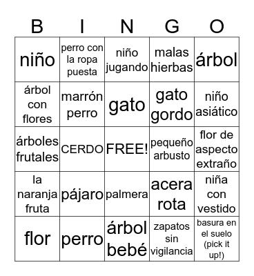 spanish Bingo Card