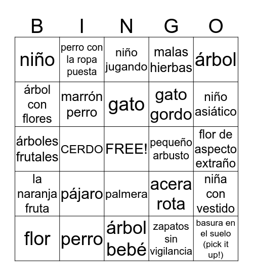 spanish Bingo Card